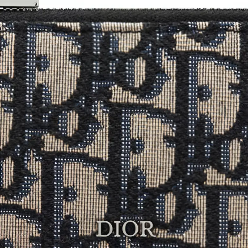 DIOR Cow Leather With Fabric Card Holder Men's Black/Beige-4