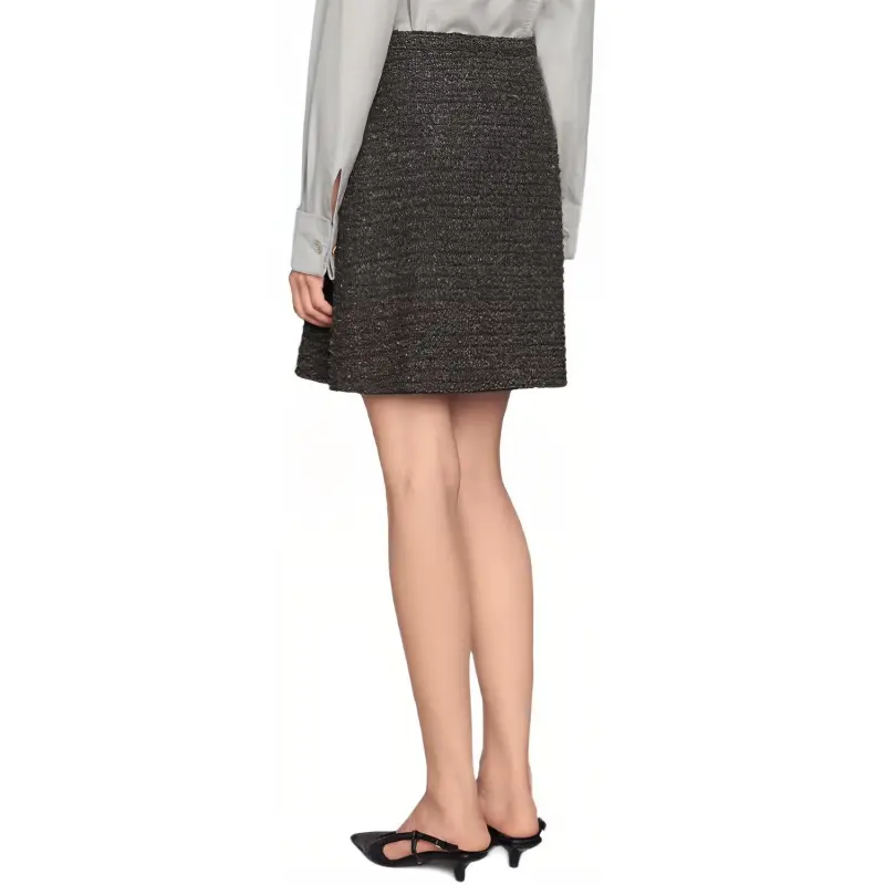 GUCCI Tweed Flared Mini Skirt Black-3