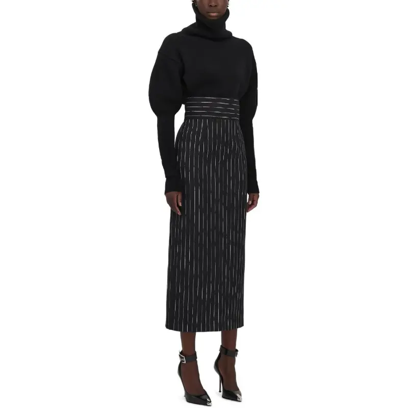 Alexander McQueen Striped High Waist Midi Skirt-3