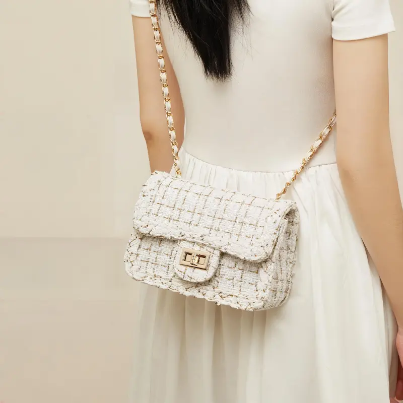 FOXER Fabric Trendy Elegant Travel Crossbody Shoulder Bag Small Square Small Size Women's White-4