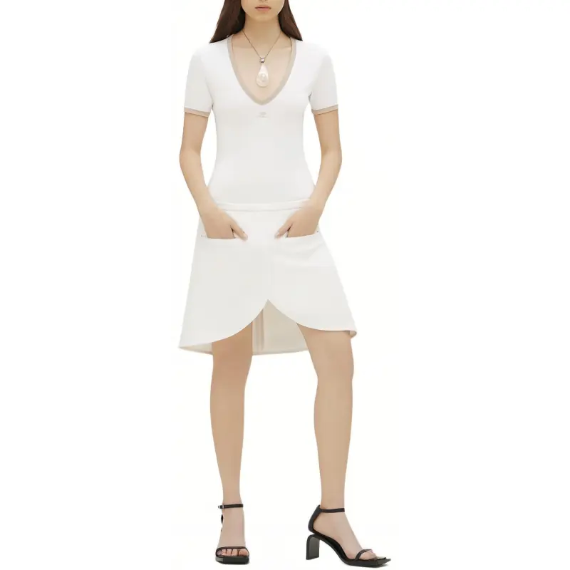 COURREGES Contrast V-Neck T-Shirt-2
