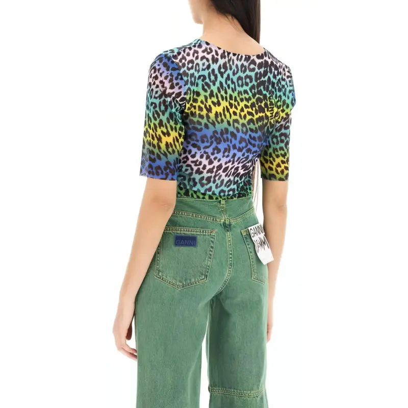 GANNI Leopard-Printed Crewneck Cropped T-Shirt-6