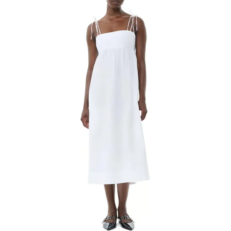 GANNI Square Neck Poplin String Midi Dress-2