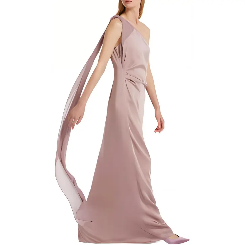 MaxMara Studio Bernard Collection Envers Satin One Shoulder Dress Sleeveless Dress Women's Fuchsia-3