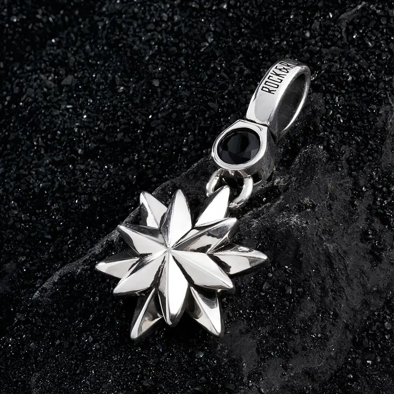 ROCK&RIDE 925 Silver Inlaid With Black Spinel Charm/Pendant Unisex-4