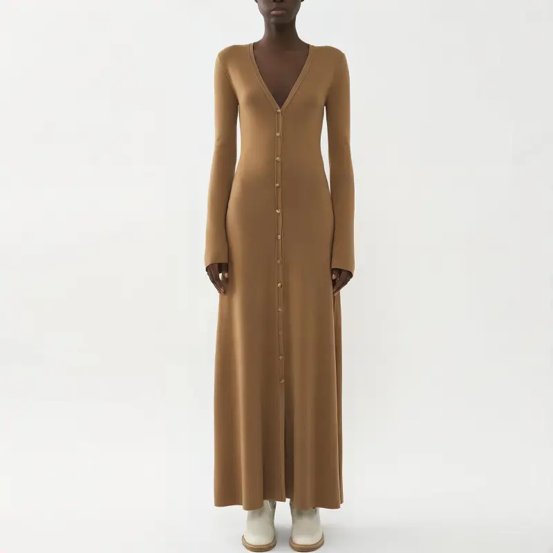 Chloé V-Neck Button-Up Long Sleeve Shirt Dress-1
