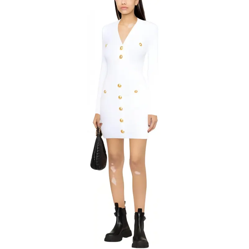 BALMAIN Button Embellished Fine Knit Dress-2