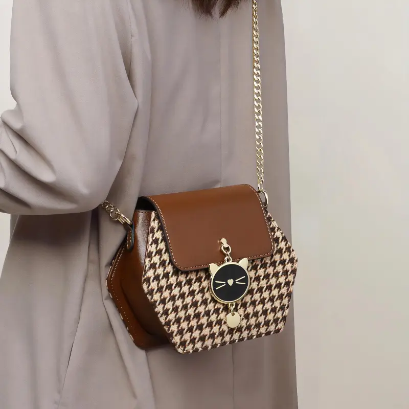 COMELY Fabric With Synthetic Leather Shoulder Bag Crossbody Bag Chain Pack Regular Women's Coffee-2