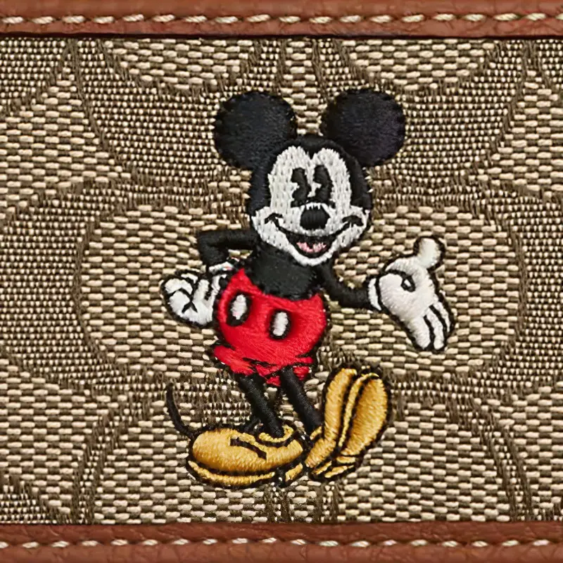 COACH Disney Collaboration Card Case Jacquard With Pebbled Leather Card Holder Mini Unisex Brass & Khaki Multicolor-4