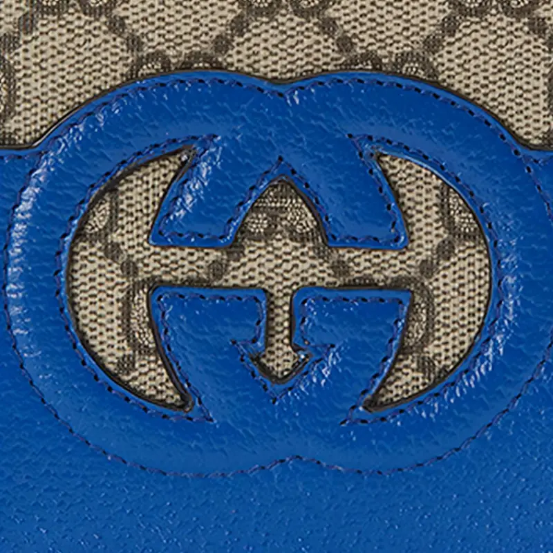 GUCCI Canvas With Leather Wallet Men's Blue/Ebony-5