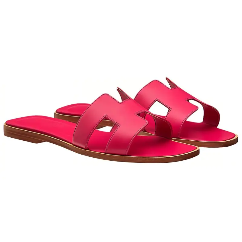 HERMES Oran Sandal Rose Flash Orange Calfskin Leather-2