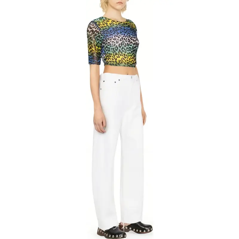GANNI Leopard-Printed Crewneck Cropped T-Shirt-1
