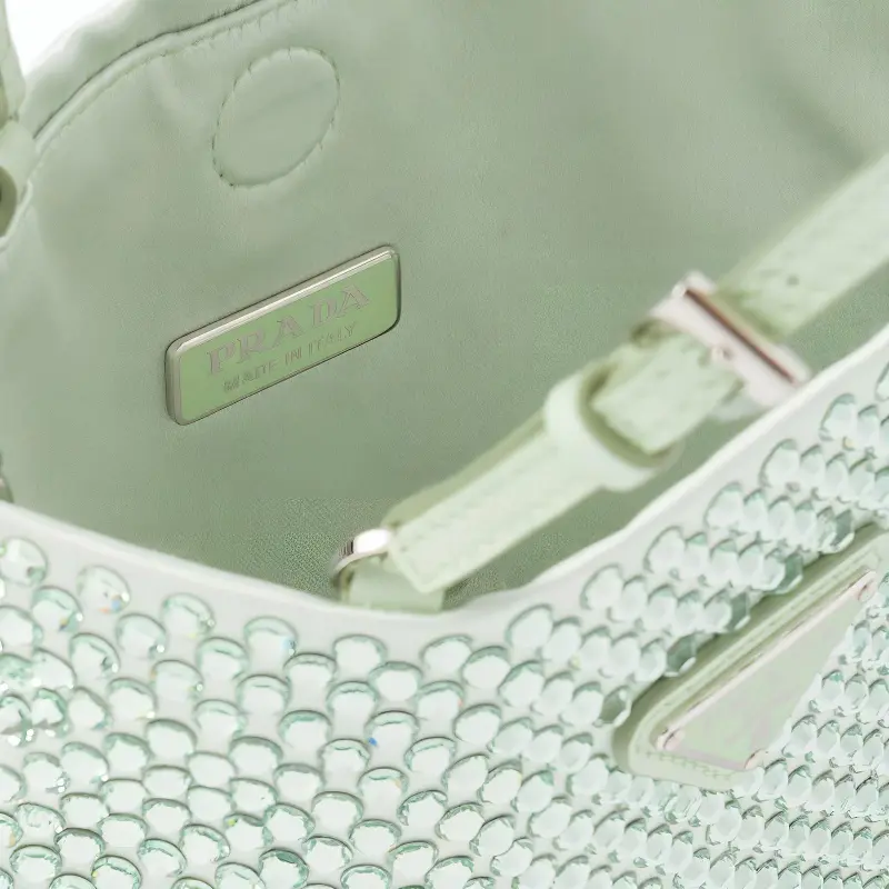 PRADA Embellished Satin Handbag Aqua-3