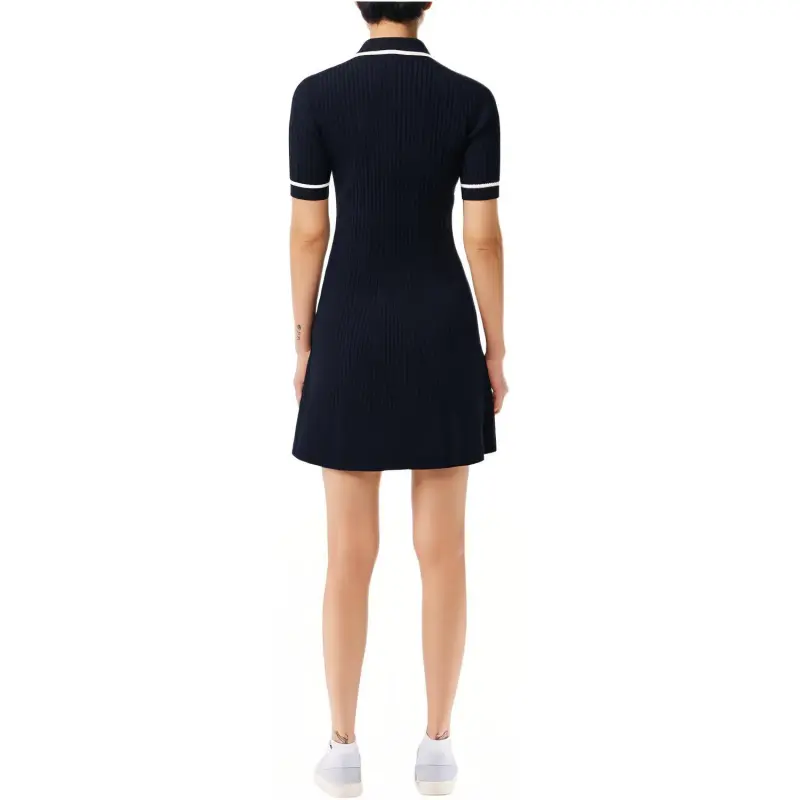 LACOSTE Short-Sleeved Dresses Women's Marine Blue/White-3