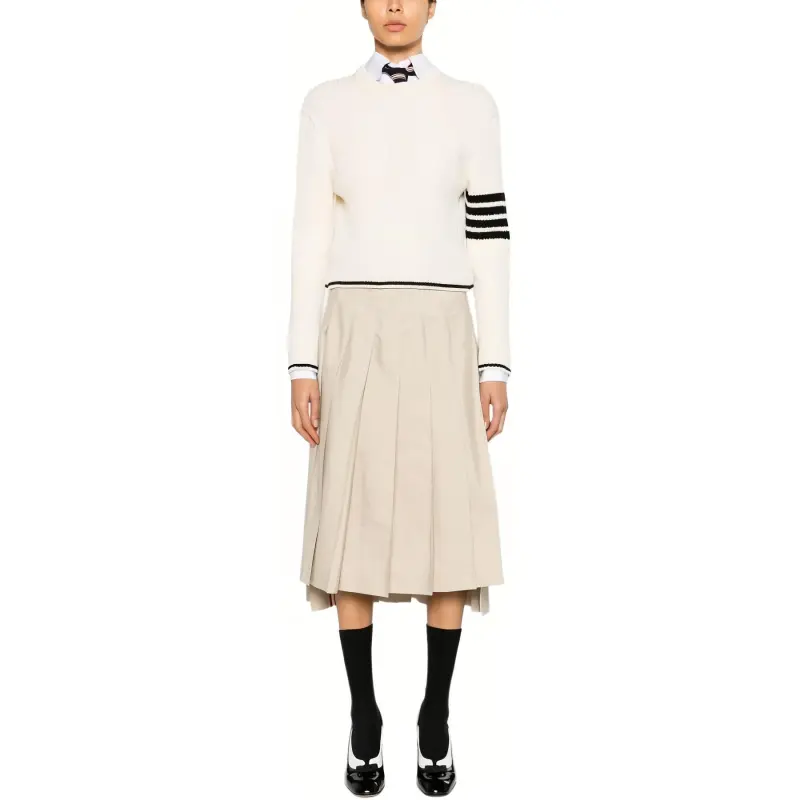 THOM BROWNE 4 Bar Stripes Crewneck Cable Knitted Jumper-1