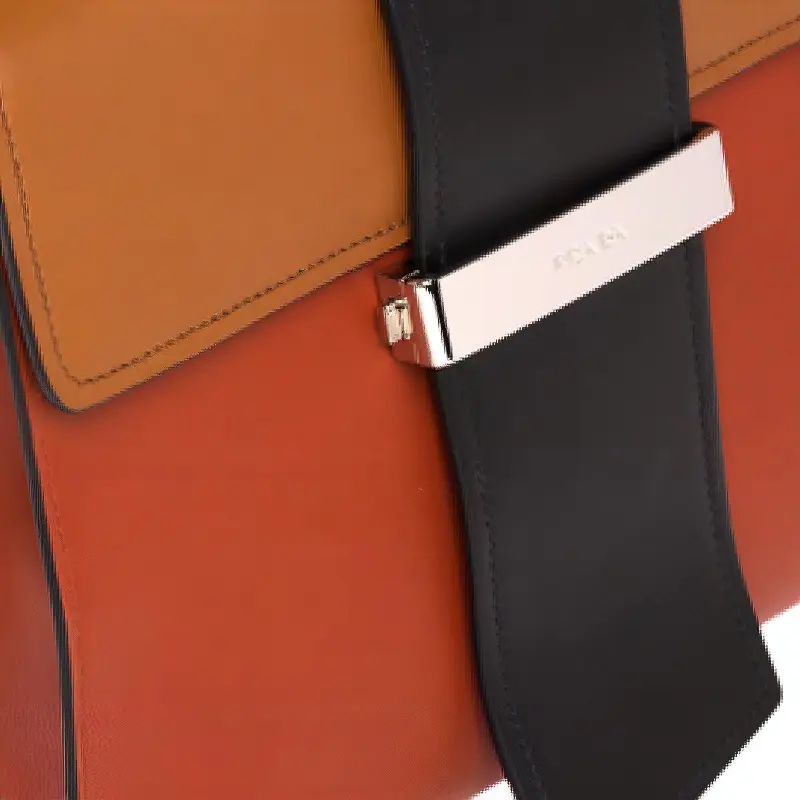 PRADA Genuine Leather Handbag Women's Orange/Black/Brown-3