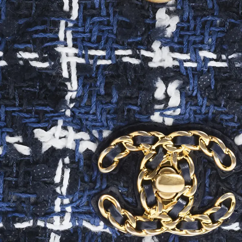 CHANEL Cotton Tweed Shoulder Bag, Crossbody Bag Women's Blue/White/Marine Blue-2