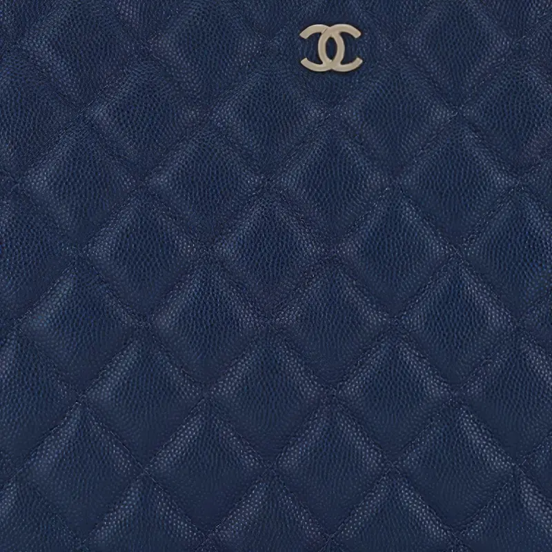 CHANEL Grain Litchi Grain Embossed Caviar Calfskin Clutch Medium Size Women's Dark Blue-2