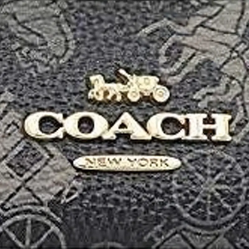 COACH Corner Zip Canvas With Leather Wallet Medium Size Women's Black-4