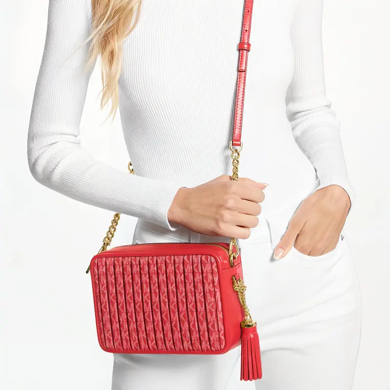 MICHAEL KORS Jet Set Charm Cow Leather Shoulder Bag, Crossbody Bag Medium Size Women's Red-4