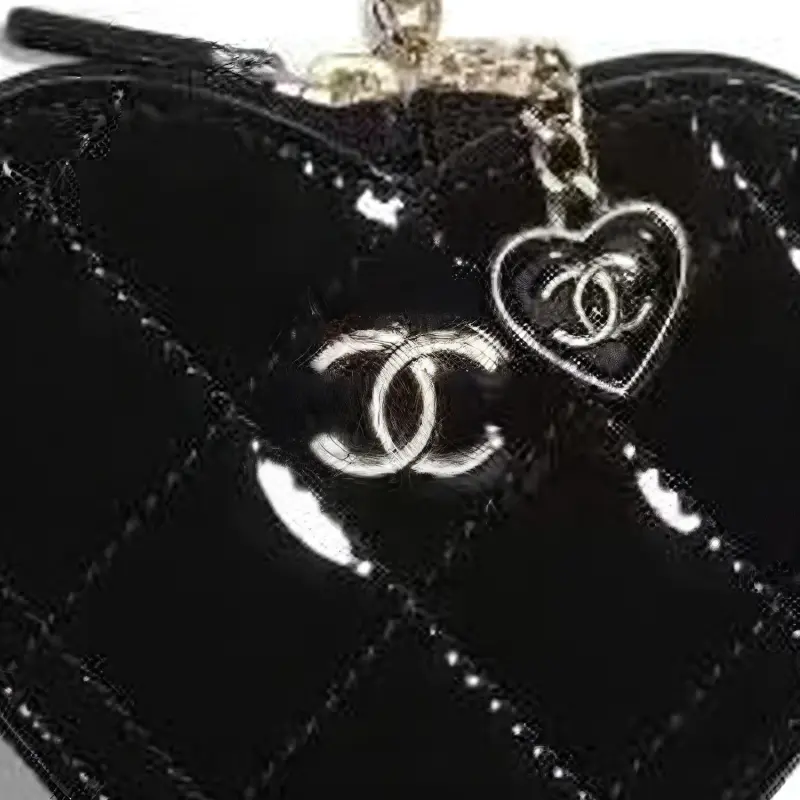 CHANEL Patent Leather Calfskin Coin Purse Women's Black-3