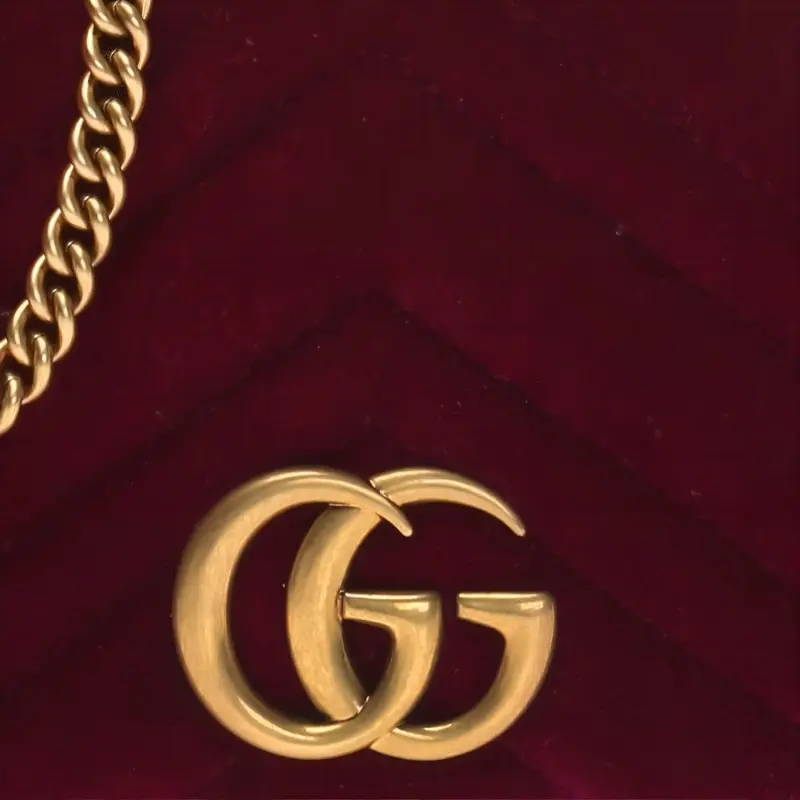 GUCCI Quilted Velvet Chain Shoulder Bag Crossbody Bag Mini Women's Burgundy-3