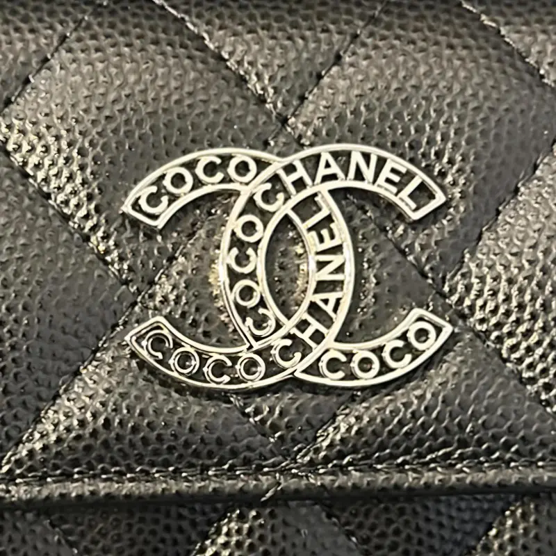 CHANEL Leather Coin Purse, Card Holder Women's Black-4