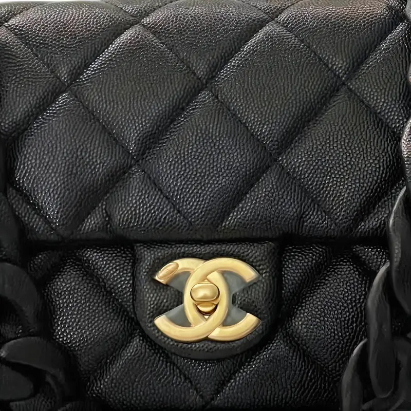 CHANEL Grain Litchi Grain Cow Leather Shoulder Bag Trumpets Women's Black-1