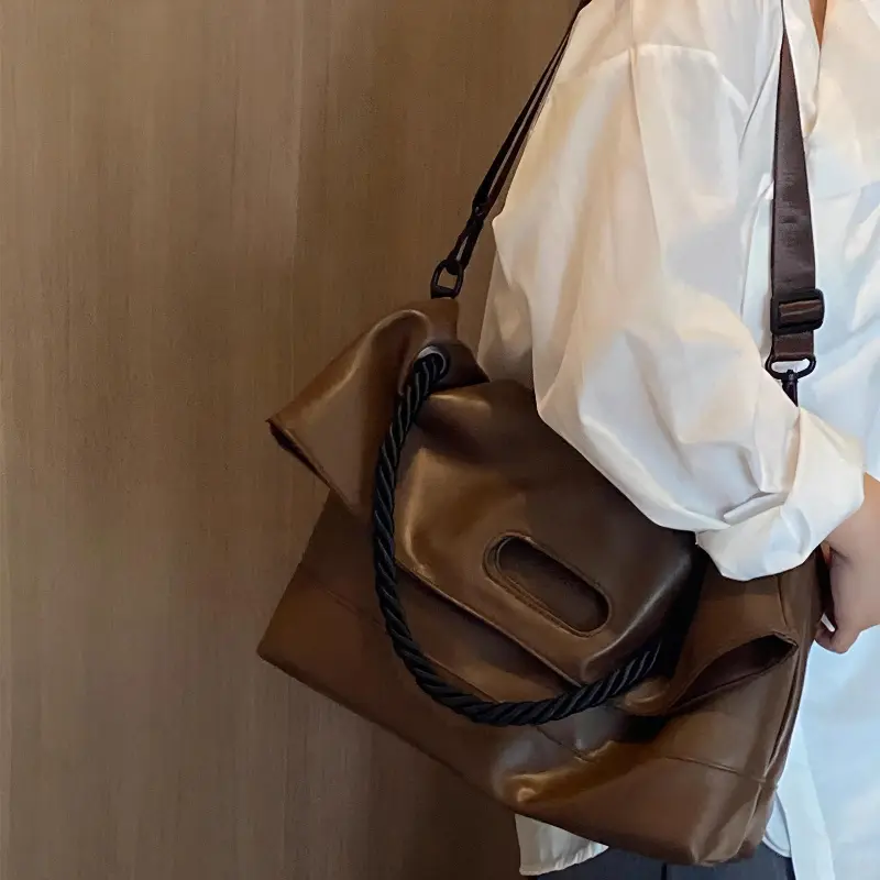 Aini Rabbit Polyester Pu Tote Shoulder Bag, Crossbody Bag Unisex Black/Leather Black/Leather Brown-11