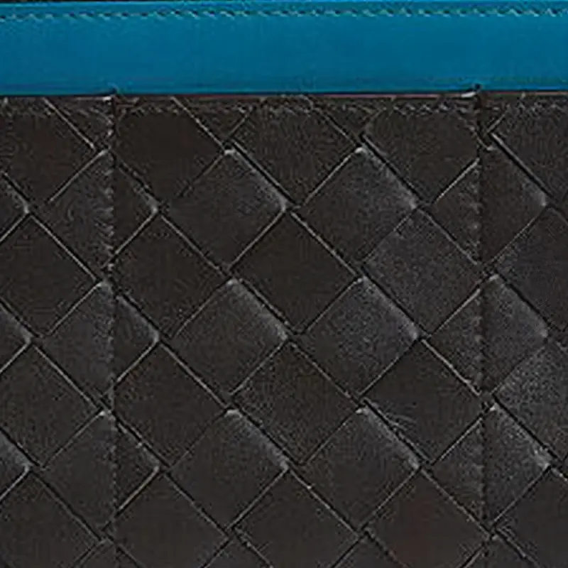 Bottega Veneta Intrecciato Cow Leather Wallet Clutch Women's Brown & Blue-4