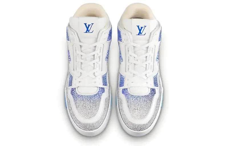 LOUIS VUITTON Trainer Sneakers 'White With Shiny Grey Blue Crystals'-2