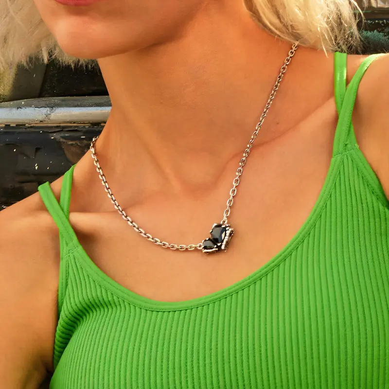 ROCK&RIDE 925 Sterling Silver Inlay Black Zircon Necklaces Unisex-2
