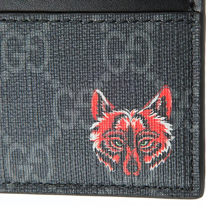 GUCCI Canvas With Leather Card Clip Card Holder Men's Black Gray Color/Red-5
