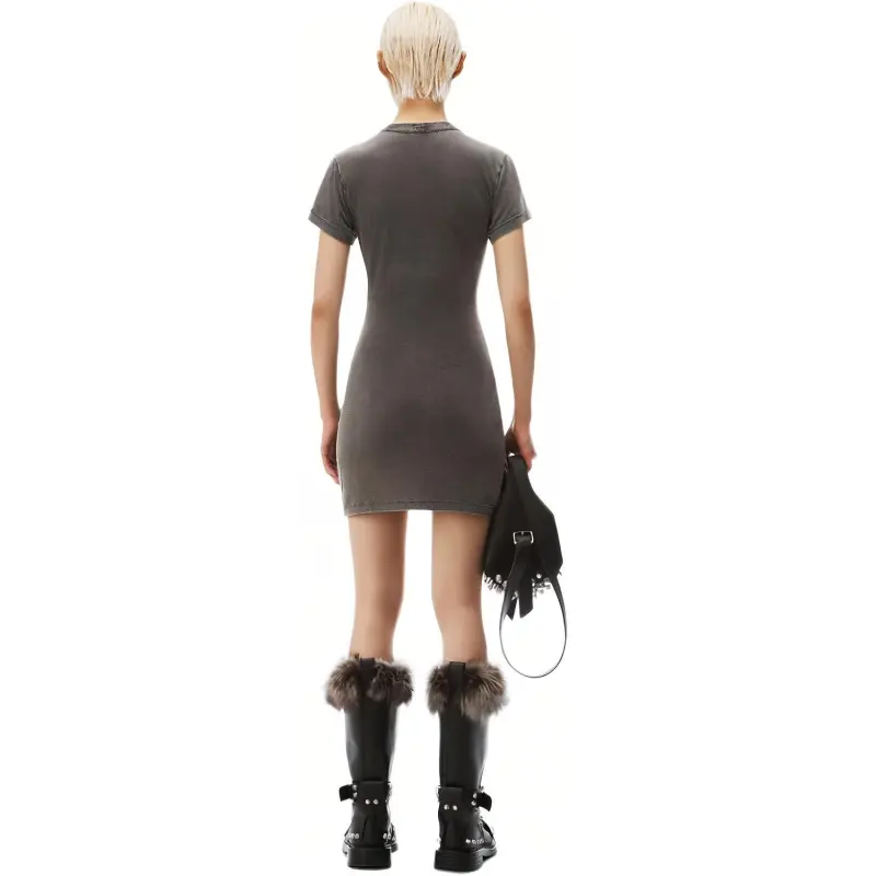 T By Alexander Wang Shrunken Tee Mini Blade Logo Dress Washed Cedar-3