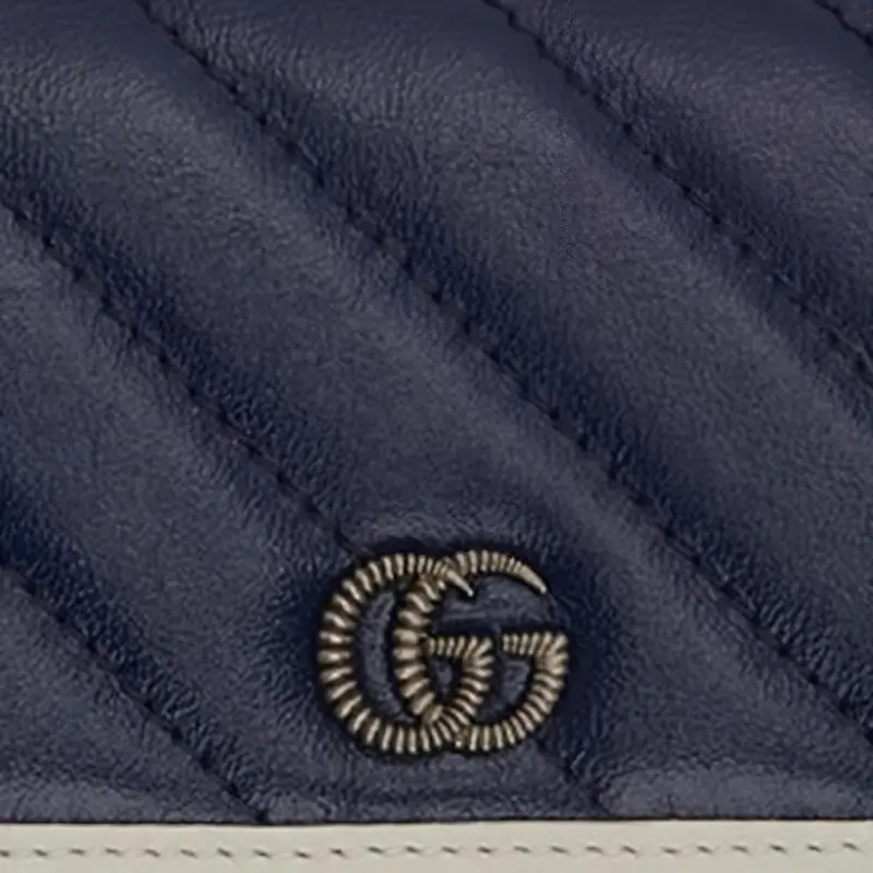 GUCCI GG Marmont Leather Card Holder Wallet Women's Blue/White-5