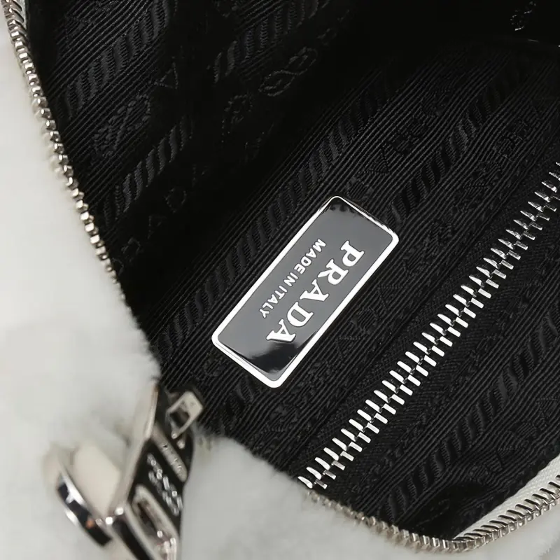 PRADA Re Edition Shearling Crossbody Bag, Shoulder Bag Women's White-8