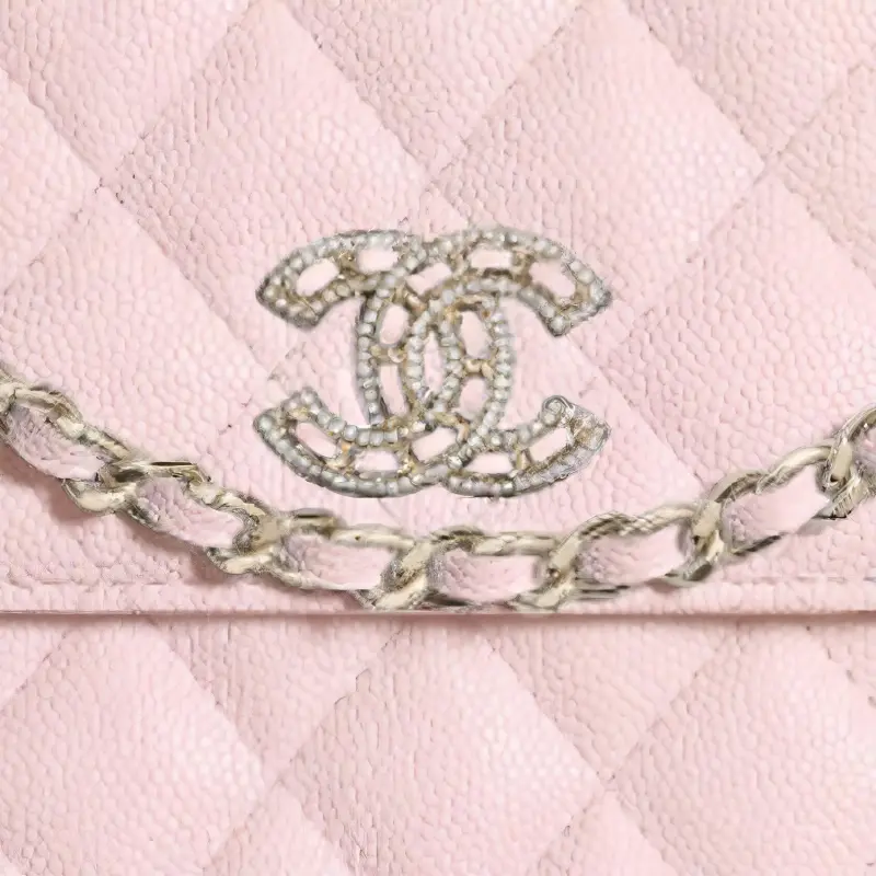 CHANEL Calfskin Airpods Pro Case Necklace Pouch, Shoulder Bag, Crossbody Bag, Cell Phone Pouch Women's Pink-2