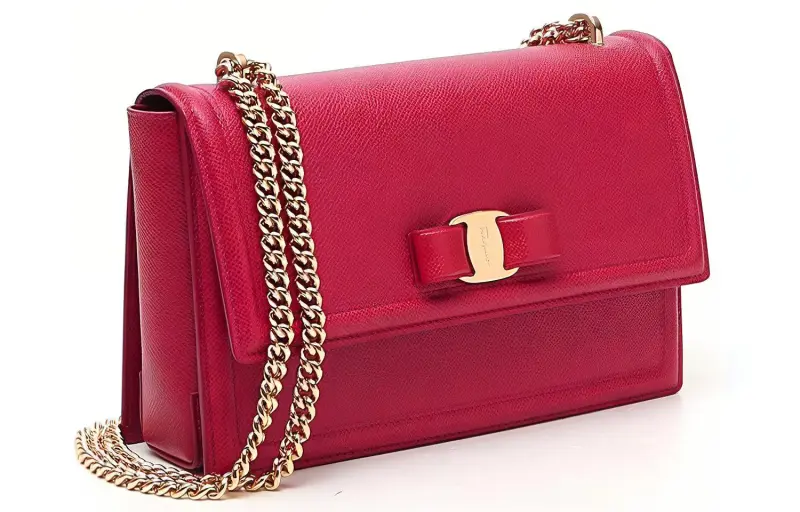 FERRAGAMO Leather Chain Bag, Shoulder Bag, Crossbody Bag Women's Red-1