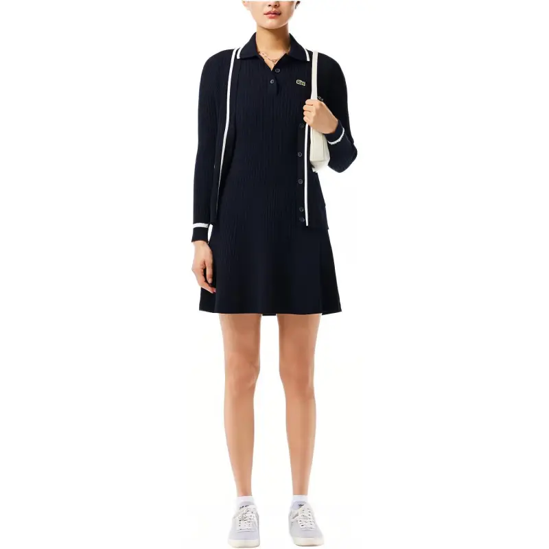 LACOSTE Short-Sleeved Dresses Women's Marine Blue/White-2