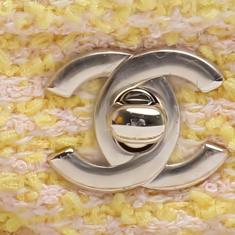 CHANEL Classic Flap CF Tweed Shoulder Bag, Crossbody Bag Women's Yellow-3