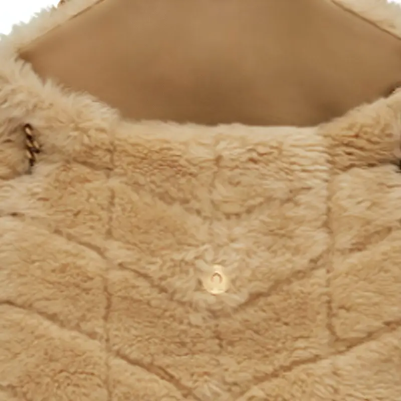 SAINT LAURENT Wool Bonded Leather Cloud Bag Pillow Bag Shoulder Bag Crossbody Bag Small Size Women's Beige-5