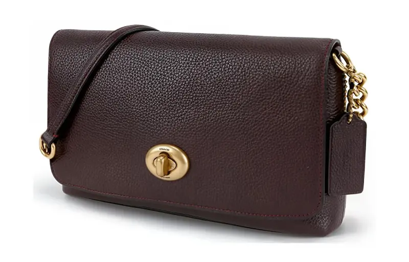 COACH Crosstown Pebbled Leather Small Square Bag, Shoulder Bag, Crossbody Bag Medium Size Women's Dark Red-1