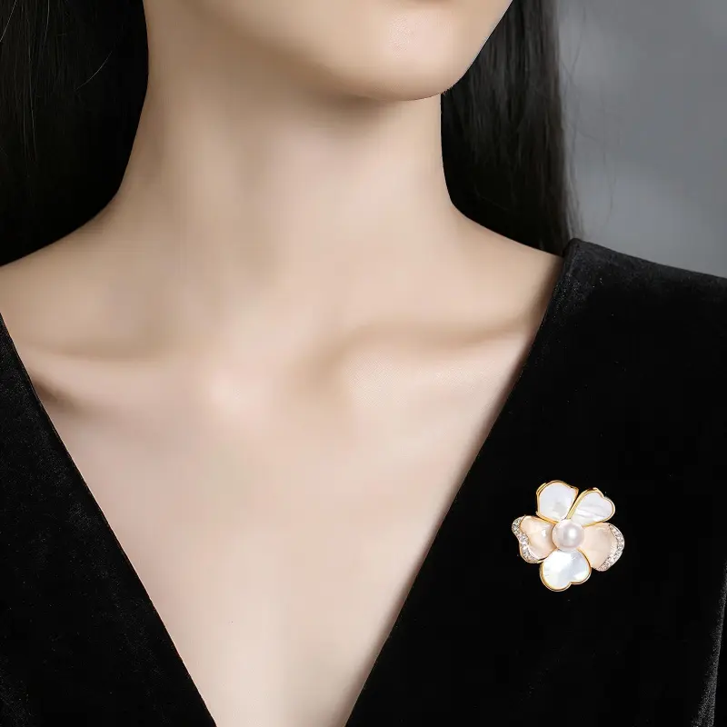 VIOLET Alloy Mother Of Pearl Brooches Women's Champagne Gold-1