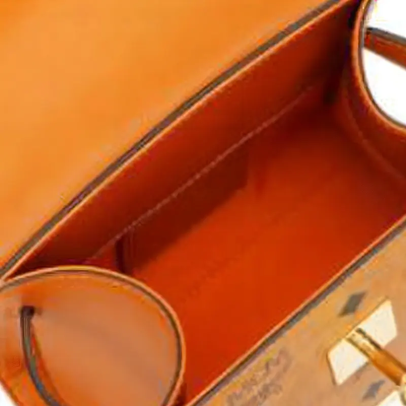 MCM Essential Visetos Origina Cow Leather Handbag, Shoulder Bag, Crossbody Bag Mini Women's Brown Cognac-4