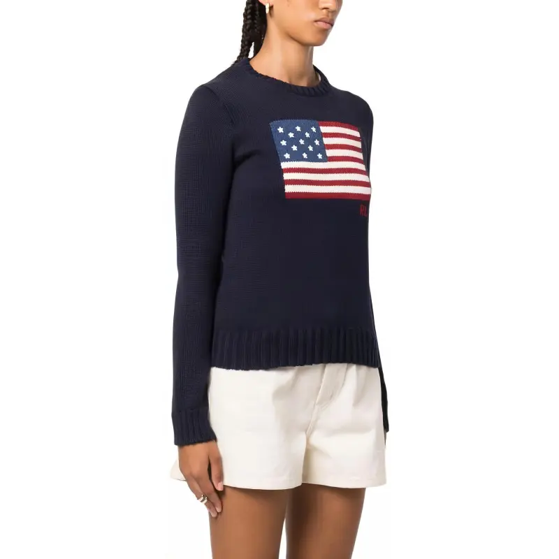 Polo Ralph Lauren Flag Intarsia Crew Jumper Hunter Navy-3