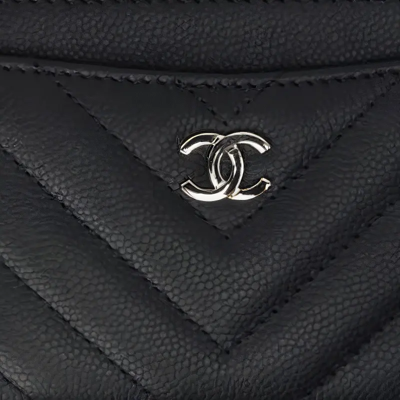 CHANEL Grain Caviar Cow Leather Card Holder Unisex Black-2