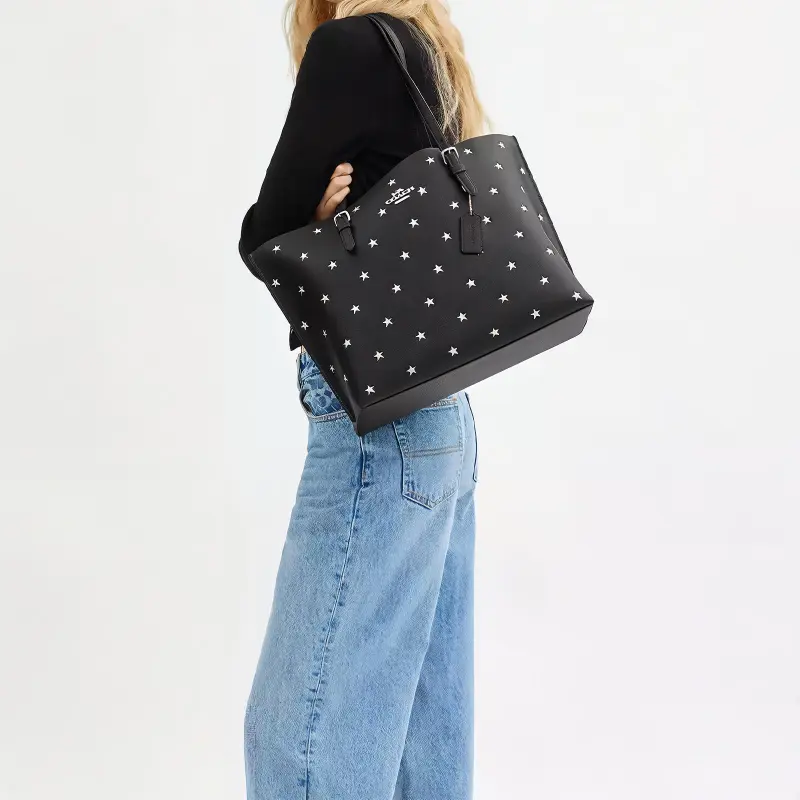 COACH Mollie Double Sided Leather Tote Bag, Shopping Bag, Shoulder Bag, Handbag Tubas Women's Black-4