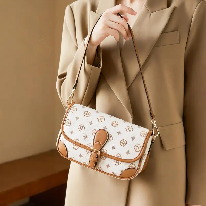 AOKANG PVC Small Square Bag, Crossbody Bag, Underarm Bag, Shoulder Bag Regular Women's Coffee/Ecru-7
