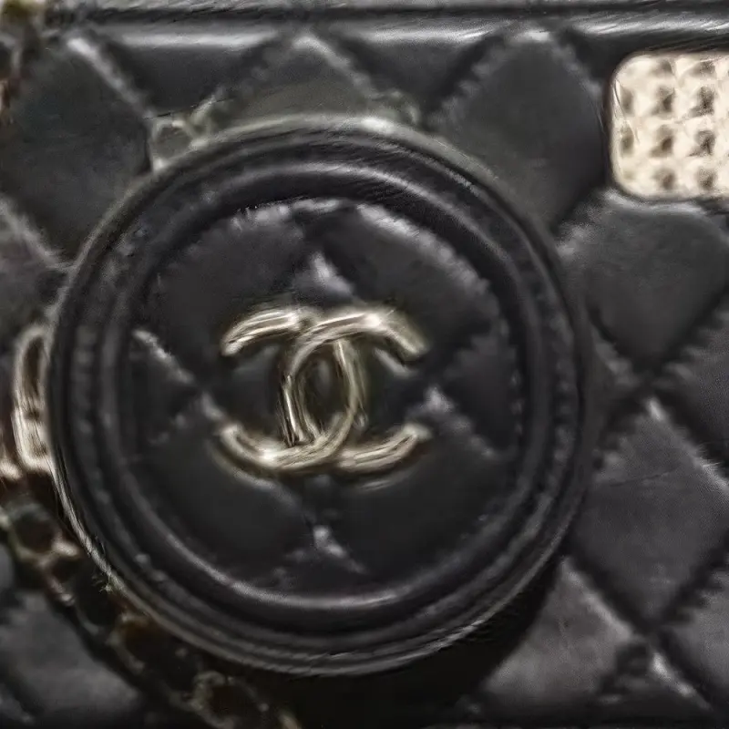 CHANEL Sheepskin Makeup Bag, Small Square Bag, Shoulder Bag, Crossbody Bag Regular Women's Black-1