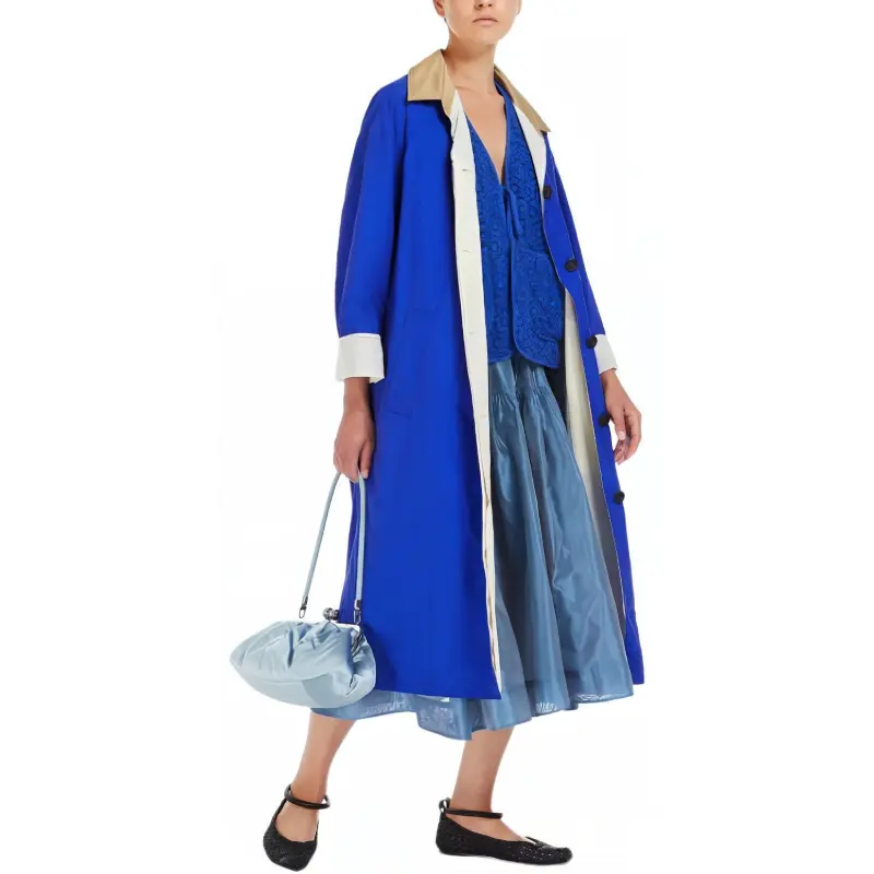 WEEKEND MaxMara Party Collection Water Repellent Cotton Canvas Duster Coat Trench Coat Women's Blue-1